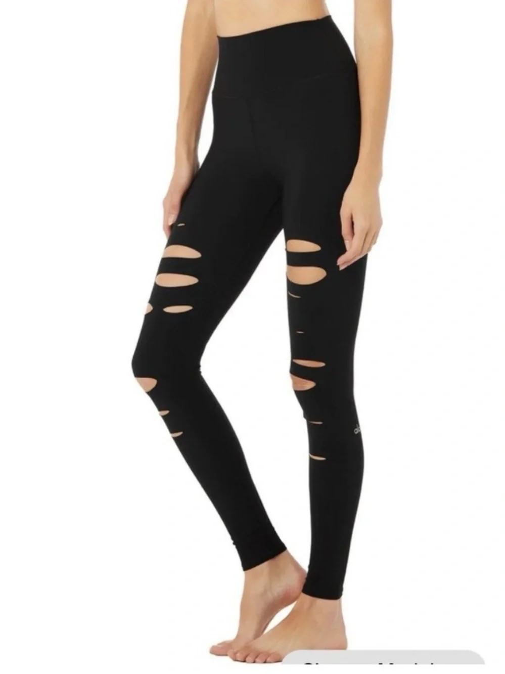 ALO Yoga Black High-Waist Distressed Leggings